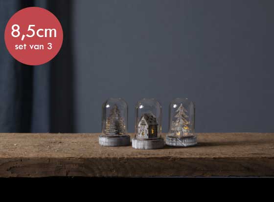Kerst decoratie kupol -set van 3 -lichtkleur: Warm Wit -Werkt op batterijen -Met timer functie -Kerstdecoratie