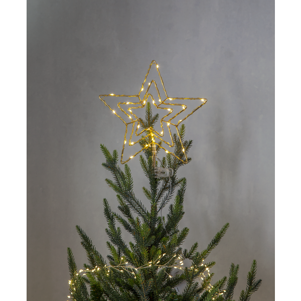 Bronzen kerstster piek met 30 LED lampjes op batterij - 27,5 cm Bronzen kerstster piek met 30 LED lampjes op batterij - 27,5 cm