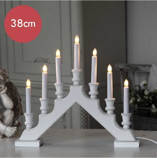 Witte houten kandelaar met LED verlichting -38cm -lichtkleur: Warm Wit -met stekker -Kerstdecoratie