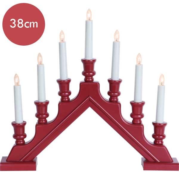 Rode houten kandelaar met LED verlichting -38cm -lichtkleur: Warm Wit -met stekker -Kerstdecoratie