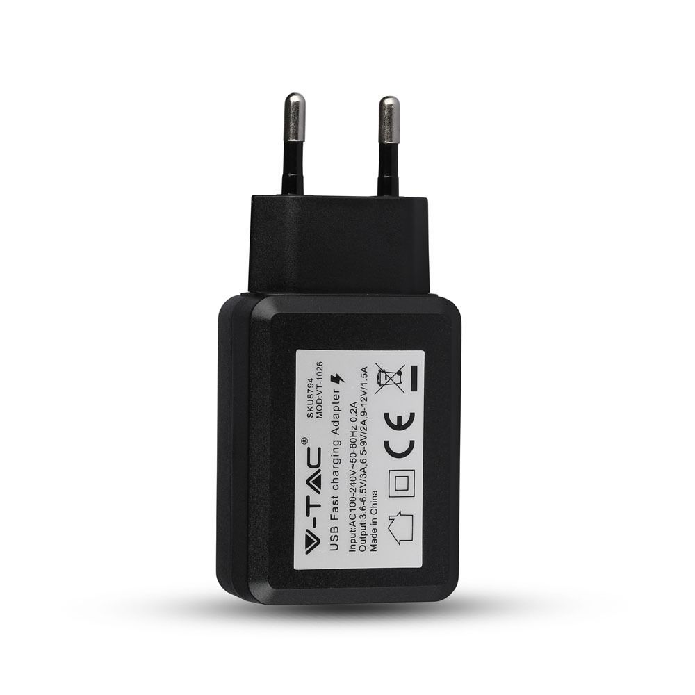 VT-1026 USB QC3.0 TRAVEL ADAPTORWITH DOUBLE BLISTERPACKAGE-BLACK