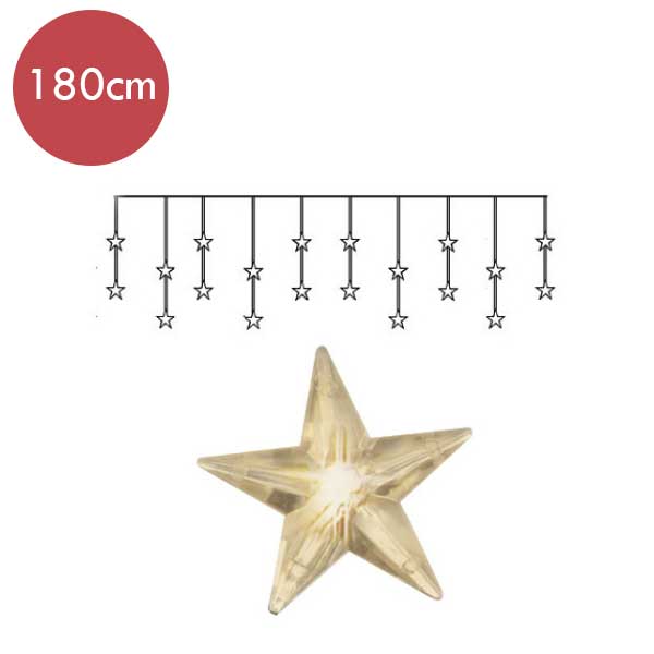 Lichtgordijn LED met sterren 1,8 m -20 lampjes -lichtkleur: Warm Wit -met stekker -Kerstdecoratie