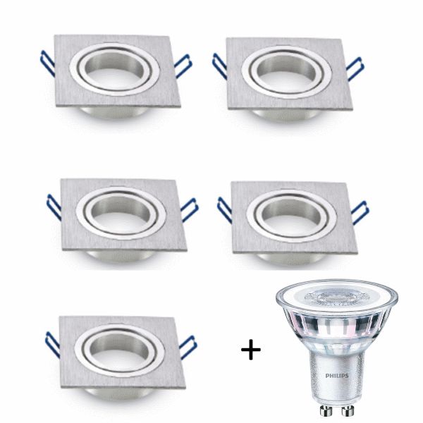LED inbouwspot - GU10 dimbaar  | Zilver (set van 5 stuks)