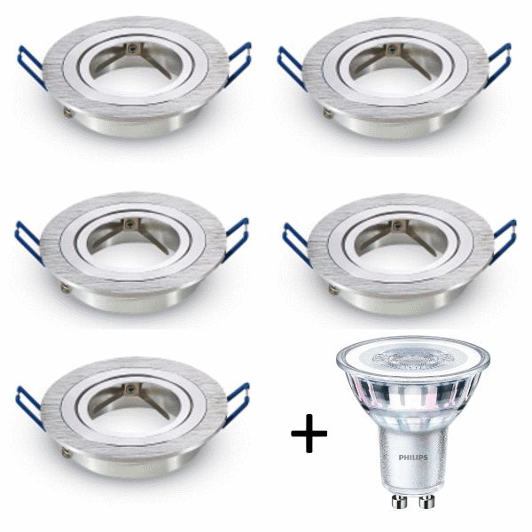 Philips LED inbouwspot - GU10 dimbaar  | Zilver (set van 5 stuks)