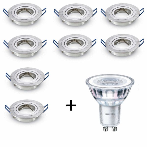Philips LED inbouwspot - GU10  dimbaar | Zilver (set van 8 stuks)