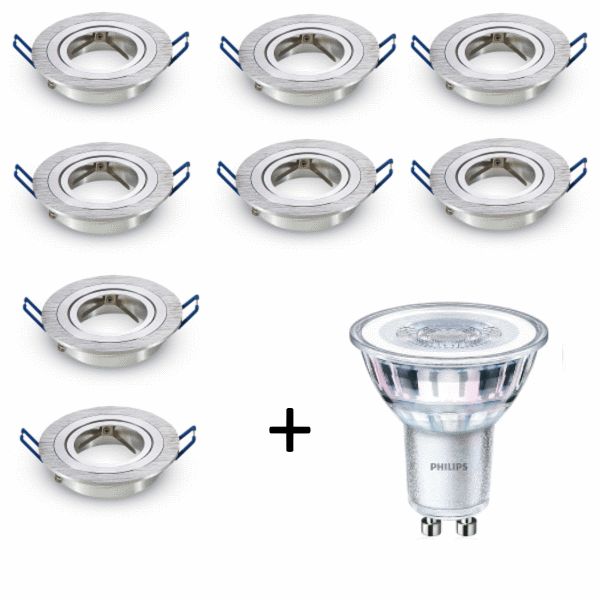 Philips LED inbouwspot - GU10 dimbaar  | Zilver (set van 8 stuks)