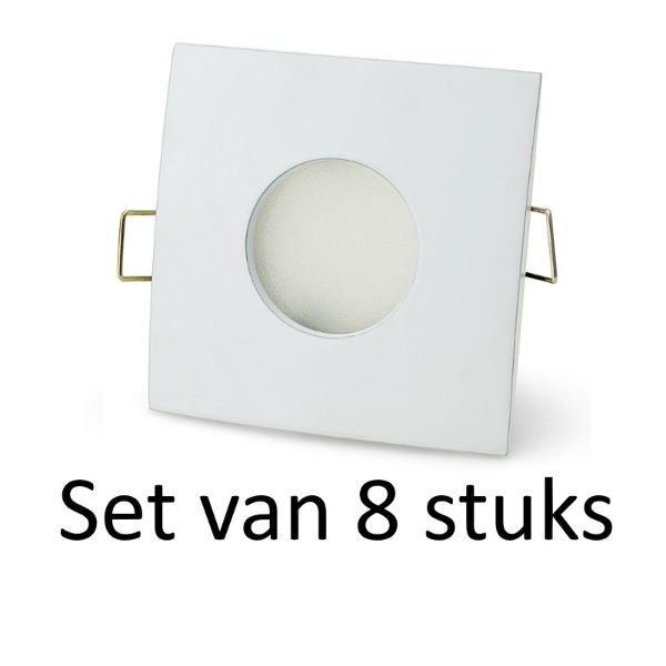 Dimbare Philips badkamer inbouwspots Wit vierkant | 5W Warm wit | Set van 8 stuks