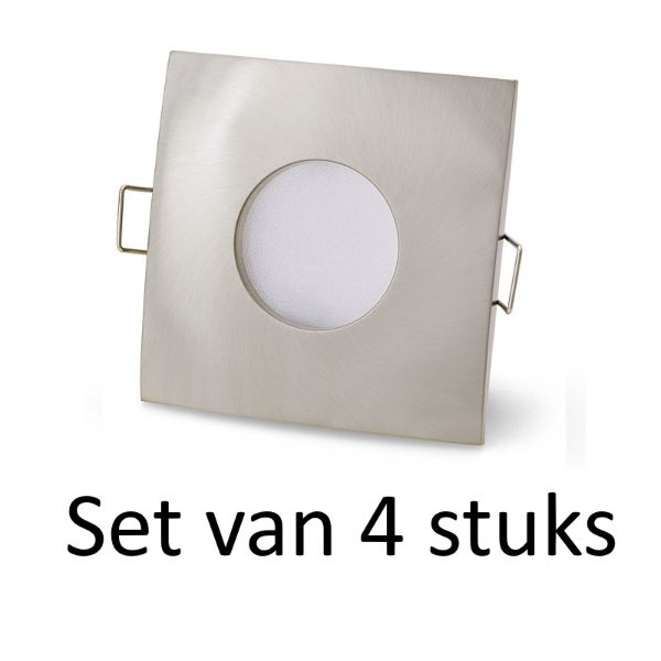 Badkamer inbouwspots Zilver vierkant | 3W warm wit | Set van 4 stuks