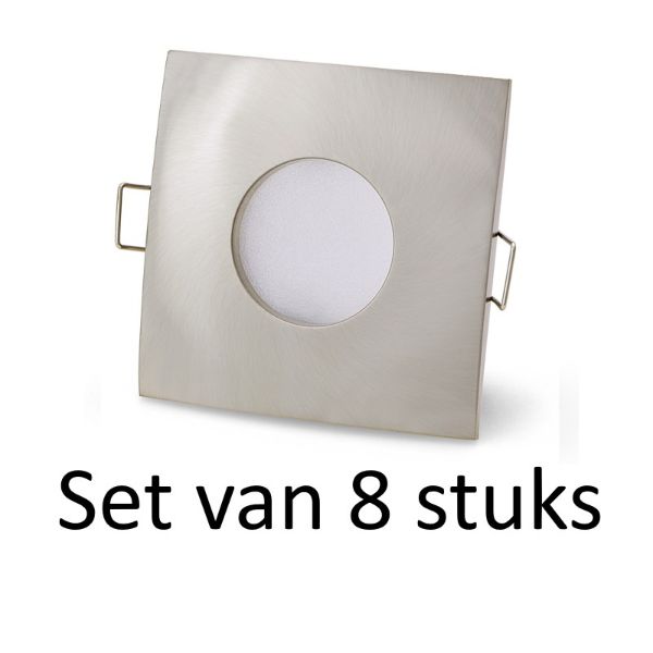 Badkamer inbouwspots Zilver vierkant | 3W warm wit | Set van 8 stuks