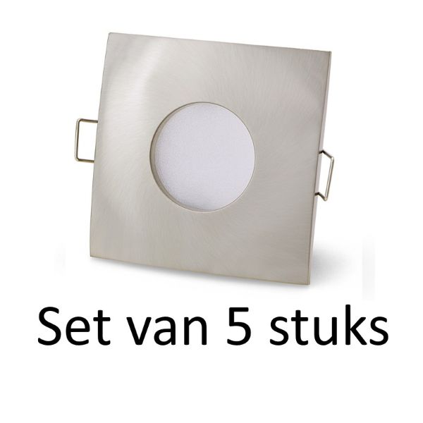 Dimbare Philips badkamer inbouwspots Zilver vierkant | 5W Warm wit | Set van 5 stuks