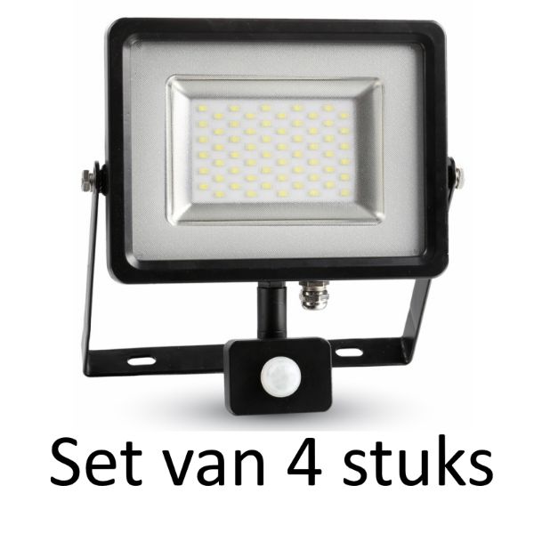 30W LED Bouwlamp met PIR sensor - Warm Wit | Slimline (Set van 4 stuks)