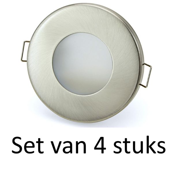 3W GU10 badkamer inbouwspot Zilver mat rond | Warm wit | Set van 4 stuks