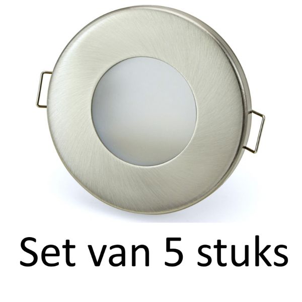 3W GU10 badkamer inbouwspot Zilver mat rond | Warm wit | Set van 5 stuks