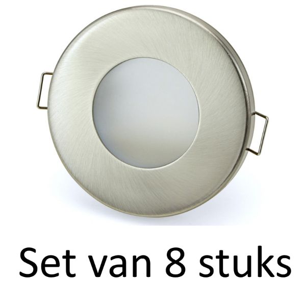 3W GU10 badkamer inbouwspot Zilver mat rond | Warm wit | Set van 8 stuks