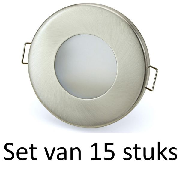 3W GU10 badkamer inbouwspot Zilver mat rond | Warm wit | Set van 15 stuks