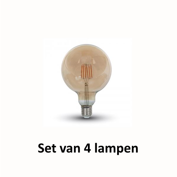 Retro LED lamp Amber glas | o = 125 mm  L = 177 mm | 2200K Warm Wit | E27 6W vervangt 55W | Set van 