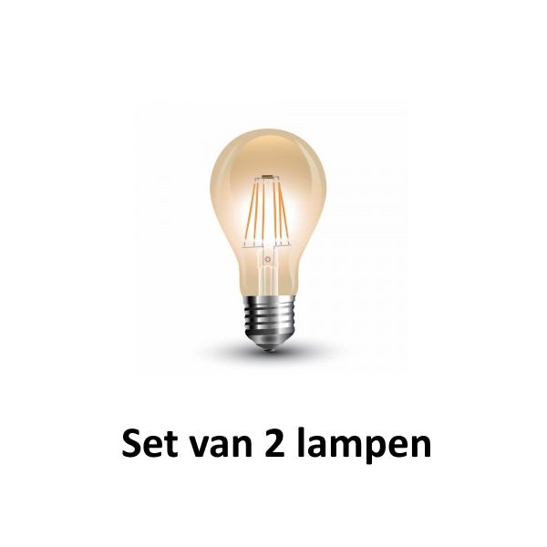 Vintage LED lamp Amber glas | ø = 60mm  L = 107mm | 2200K Warm Wit | E27 4W vervangt 35W | Set van 2 stuks