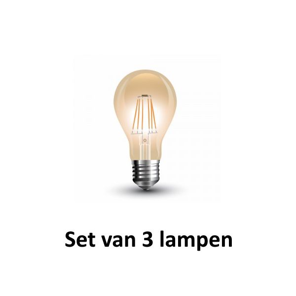 Retro LED lamp Amber glas | ø = 60mm  L = 107mm | 2200K Warm Wit | E27 4W vervangt 35W | Set van 3 stuks