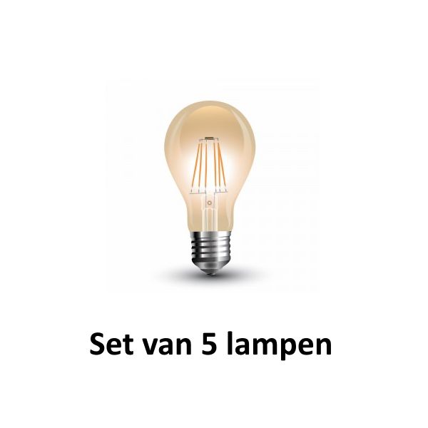 LED kooldraadlamp Amber glas | ø = 60mm  L = 107mm | 2200K Warm Wit | E27 4W vervangt 35W | Set van 5 stuks