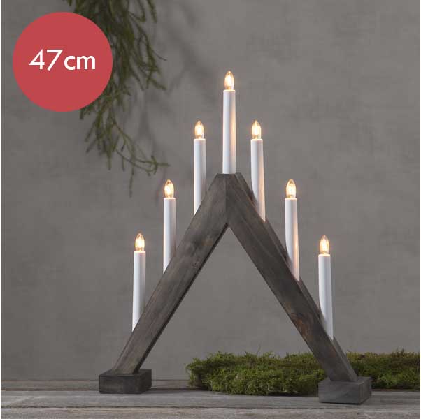 Grijze houten kandelaar met LED verlichting -47cm -lichtkleur: Warm Wit -met stekker -Kerstdecoratie