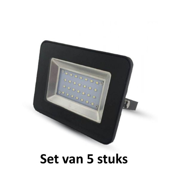 10W LED Bouwlamp| Zwart |3000K (Warm Wit)|vervangt 50W halogeen|Set van 5