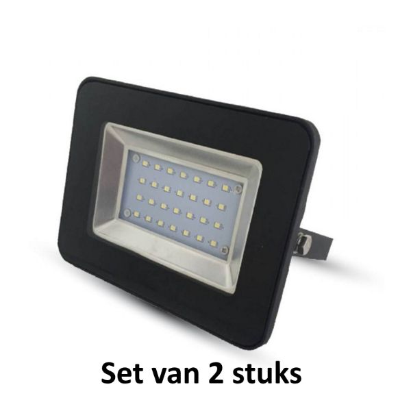 20W LED Bouwlamp| Zwart |4000K (Koel  Wit)|vervangt 100W halogeen | Set van 2
