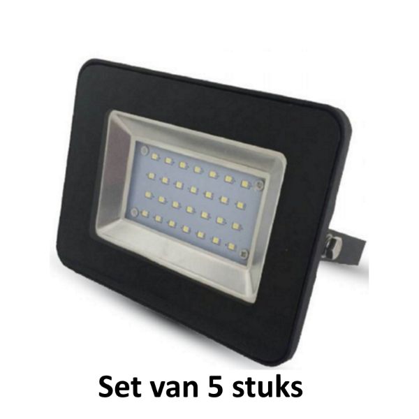 30W LED Bouwlamp| Zwart |3000K (Warm Wit)|vervangt 150W halogeen|Set van 5