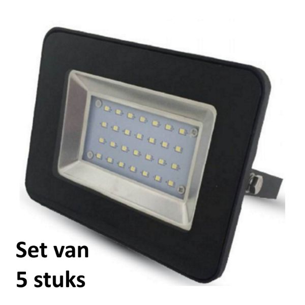 50W LED Bouwlamp| Zwart |3000K (Warm Wit)|vervangt 250W halogeen|Set van 5