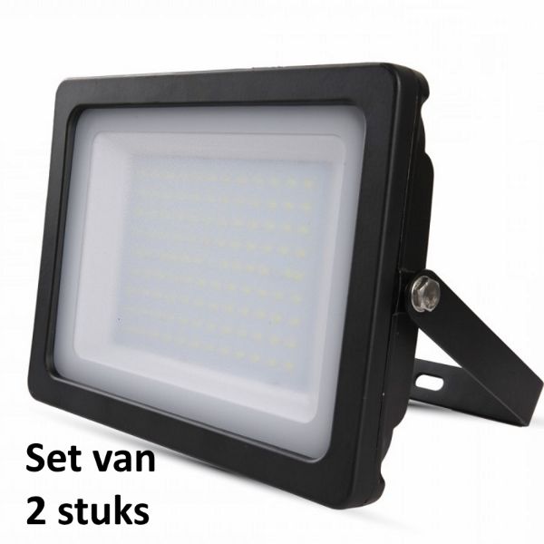 100W LED Bouwlamp| Zwart |3000K (Warm Wit)|vervangt 600W halogeen|Set van 2