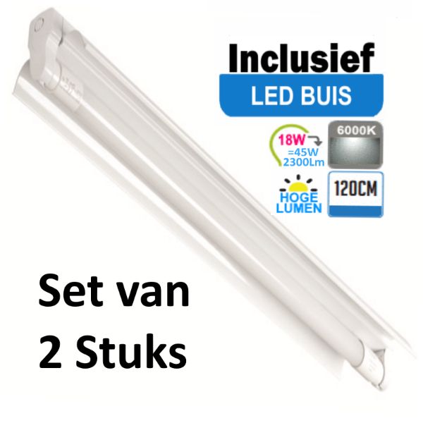 LED Buis armatuur met Trog 120cm - Enkel | Inclusief Hoge Lumen LED Buis - 6000K - Daglicht (Set van 2 stuks)