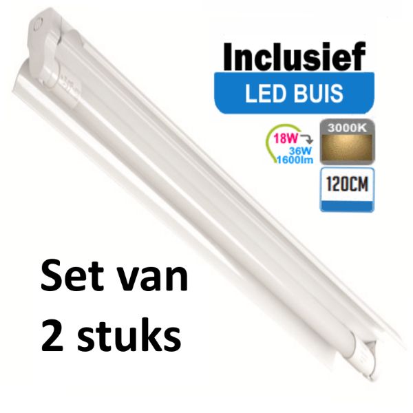 LED Buis armatuur met Trog 120cm - Enkel | Inclusief  LED Buis - 3000K - Warm wit (Set van 2 stuks)