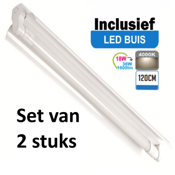 LED Buis armatuur met Trog 120cm - Enkel | Inclusief  LED Buis - 4000K- Koel Wit (Set van 2 stuks)