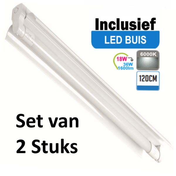 LED Buis armatuur met Trog 120cm - Enkel | Inclusief  LED Buis - 6000K - Daglicht (Set van 2 stuks)