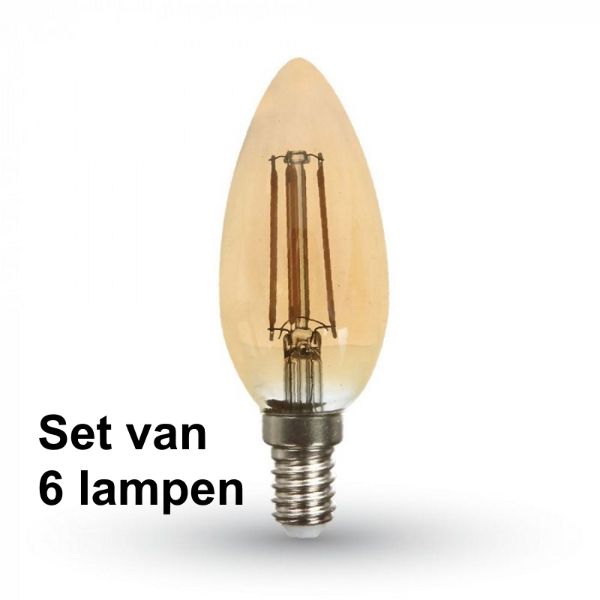 4W E14 Kaars - Super warm wit - (2200K) - Set van 6 stuks