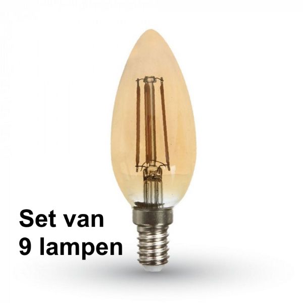 4W E14 Kaars - Super warm wit - (2200K) - Set van 9 stuks