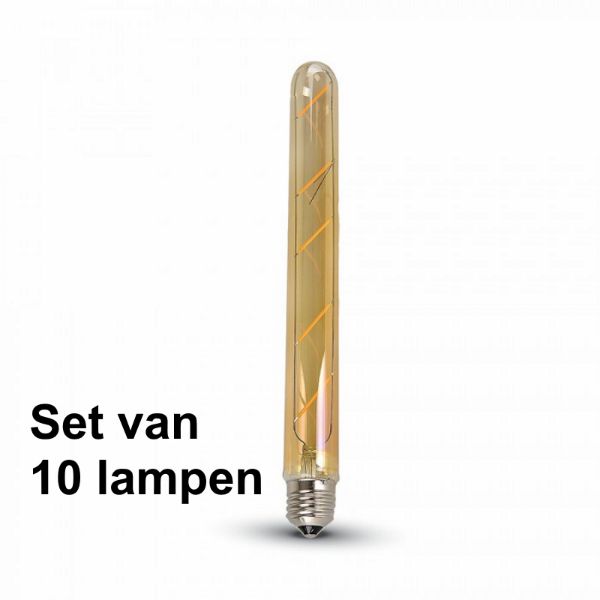 5W E27 Filament Led Tube (T30) Amber Glas  - Super warm wit - (2200K) - Set van 10 stuks