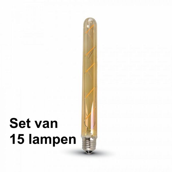 5W E27 Filament Led Tube (T30) Amber Glas  - Super warm wit - (2200K) - Set van 15 stuks