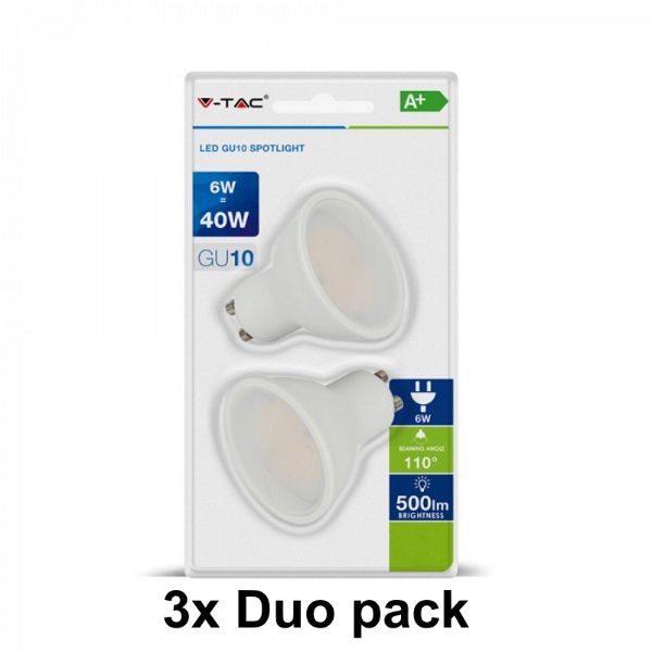 GU10 LED Spot (MR16) - 6W - Warm wit - 3000K - Duo pack - set van 3 ( = 6 lampen)