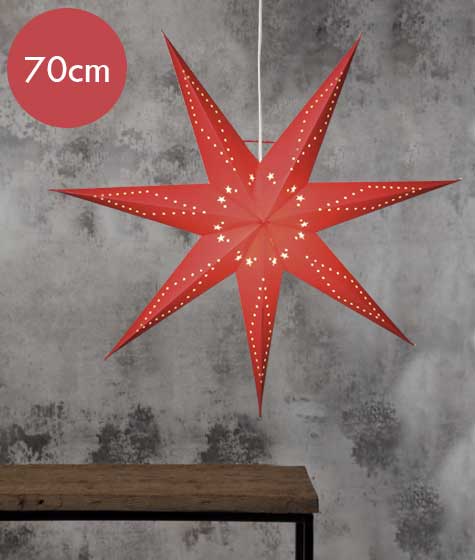 Grote rode kerstster Katabo -70cm -lichtkleur: Warm Wit -met stekker -Kerstdecoratie