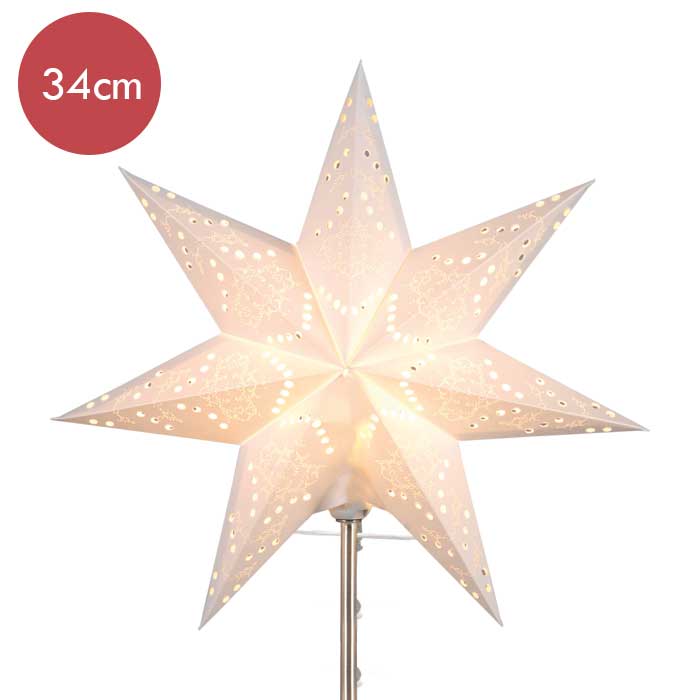 Witte sterren kap Sensy voor staande lamp -34cm -met stekker -Kerstdecoratie