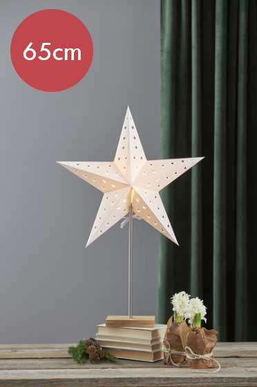Staande kerstster Leo hout -65cm -lichtkleur: Warm Wit -met stekker -Kerstdecoratie