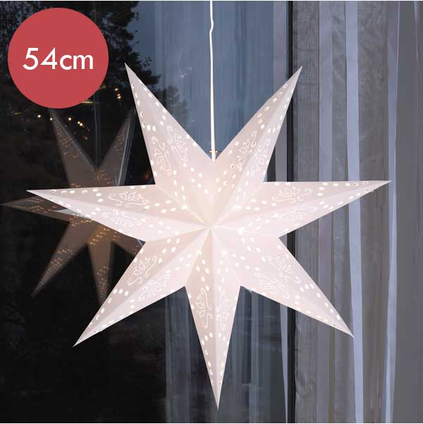 Papieren witte kerstster met E14 fitting -54cm -met stekker -Kerstdecoratie