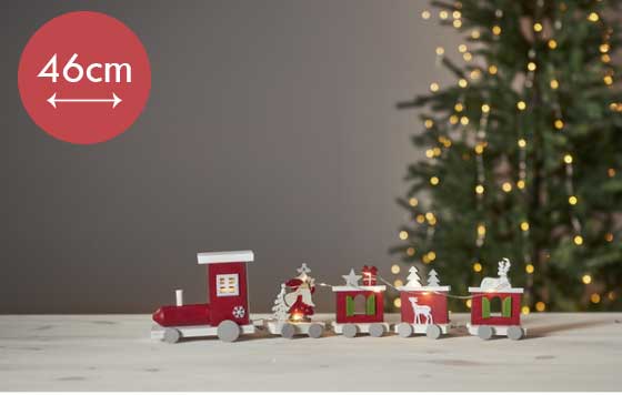 Verlichte kersttrein Loke 46cm -rood -lichtkleur: Warm Wit -Werkt op batterijen -Met timer functie -Kerstdecoratie