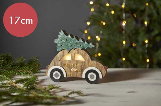 Kerstauto Billy 17cm -lichtkleur: Warm Wit -Werkt op batterijen -Met timer functie -Kerstdecoratie