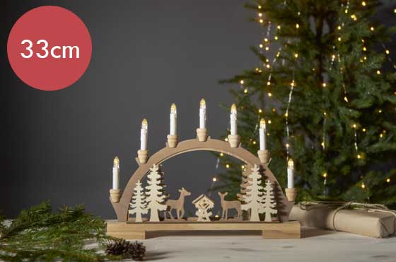 Kerstkandelaar Fauna 45cm -Bruin -lichtkleur: Warm Wit -Werkt op batterijen -Met timer functie -Kerstdecoratie