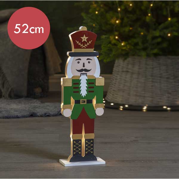 Notenkraker groen / rood met LED verlichting -52cm -lichtkleur: Warm Wit -Werkt op batterijen -Met timer functie -Kerstdecoratie