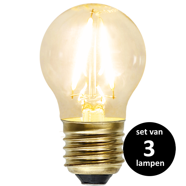 Soft Glow Kogellamp - E27 - 1,5W -Super Warm Wit (< 2200K) -Niet dimbaar - set van 3 Soft Glow Kogellamp - E27 - 1,5W -Super Warm Wit (< 2200K) -Niet dimbaar - set van 3