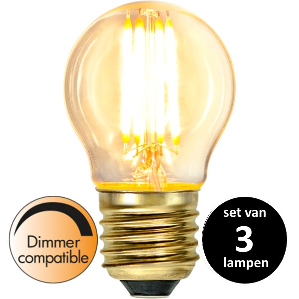 Soft Glow Kogellamp - E27 - 4W - Dimbaar -Super Warm Wit (< 2200K) - set van 3