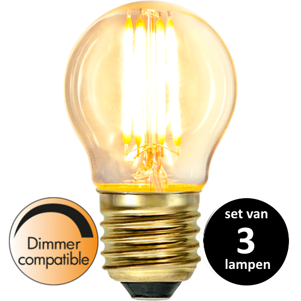 Soft Glow Kogellamp - E27 - 4W - Dimbaar -Super Warm Wit (< 2200K) - set van 3 Soft Glow Kogellamp - E27 - 4W - Dimbaar -Super Warm Wit (< 2200K) - set van 3