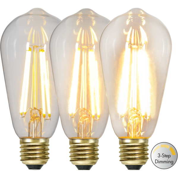 3 standen Edison lamp  - 6.5W -Super Warm Wit (< 2200K) -Dimbaar met schakelaar -3 step dimming